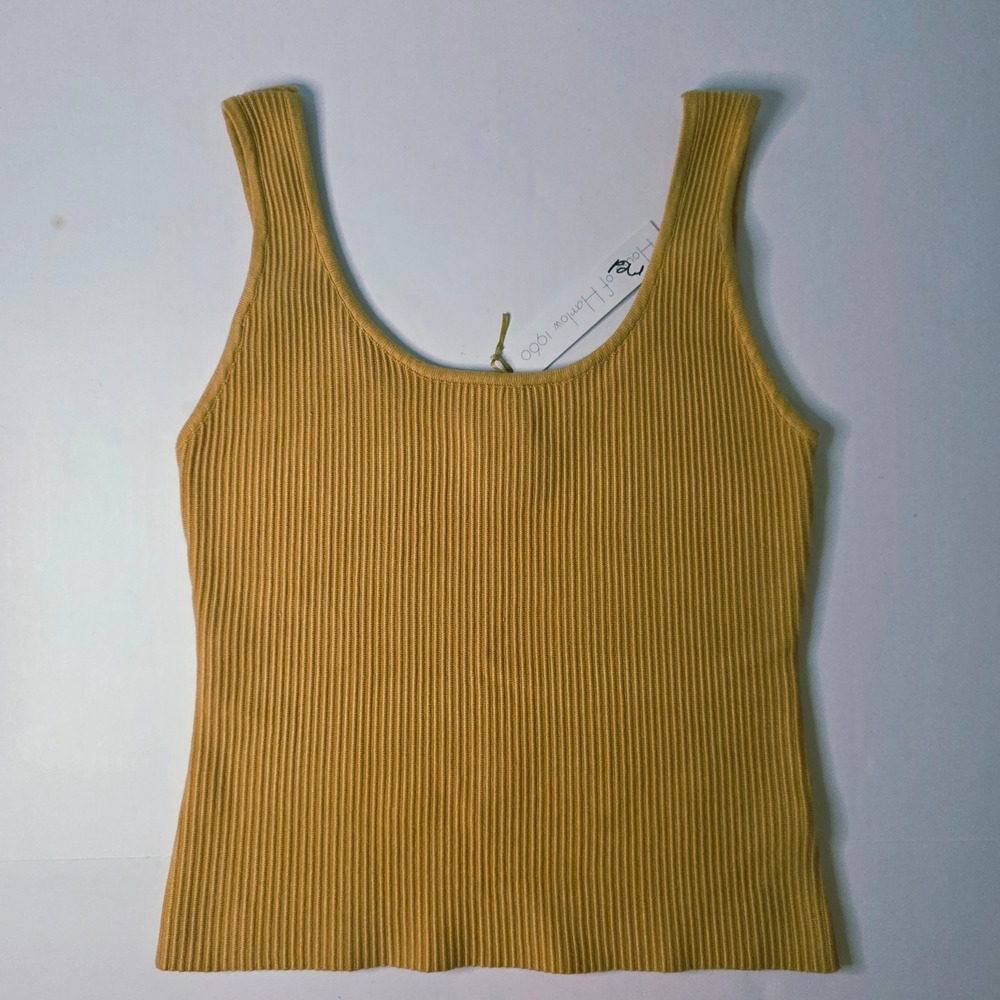 House of Harlow 1960 Ribbed Knit Tank Top Mustard Yellow Medium Sleeveless Scoop